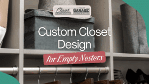 A custom closet with hanging rods, storage bins, and folded clothing, featuring tips on Custom Closet Design for Empty Nesters seeking organized, stylish solutions. Closet Concepts of Grand Rapids
