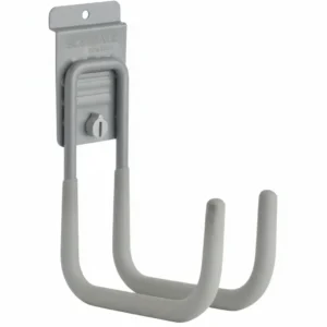 Gray wall-mounted utility hook with two padded prongs designed for holding items such as tools or sports equipment. Closet Concepts of Grand Rapids