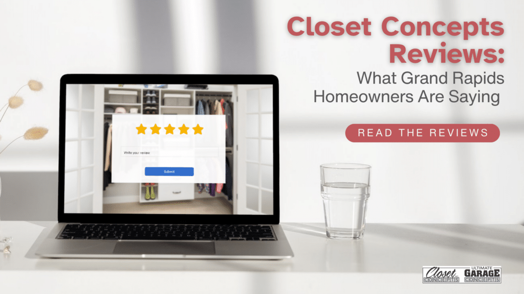 Laptop with words" Closet Concept Reviews" and 5 yellow stars