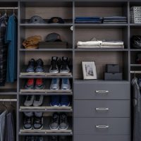 dark gray drawers, shelves and rods